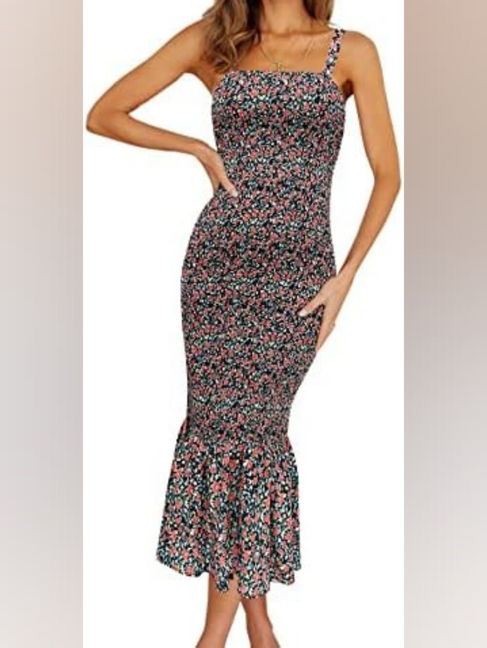PRETTY GARDEN Navy Ground Floral Prt All Over-Smocking Dress